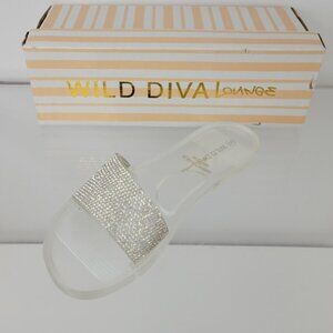 Wild Diva Clear Gemstone  Flat Slides